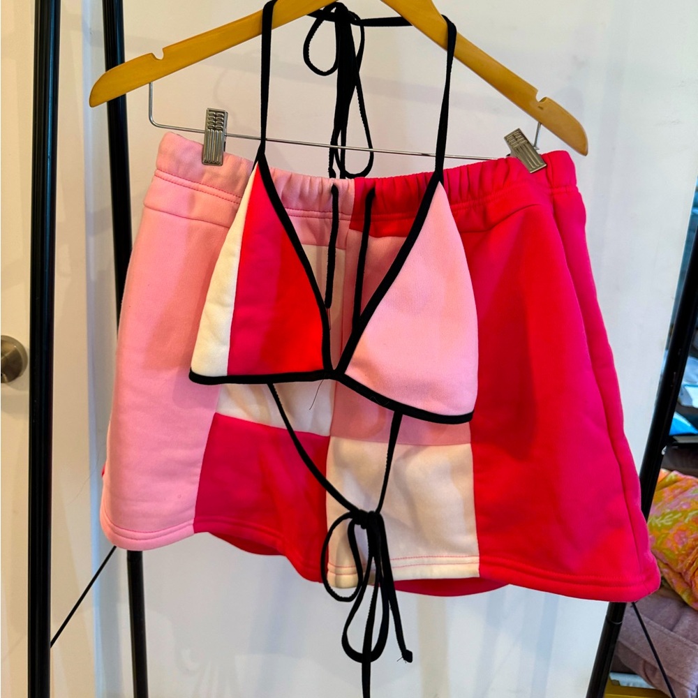 SHEIN Pink & White Colorblock Shorts Bermudas set